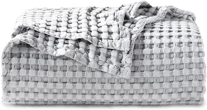 Bedsure Cooling Cotton Waffle King Size Blanket - Lightweight Breathable Summer Blanket of Rayon Derived from Bamboo for Hot Sleepers, Luxury Throws for Bed, Couch and Sofa, Grey, 104x90 Inches