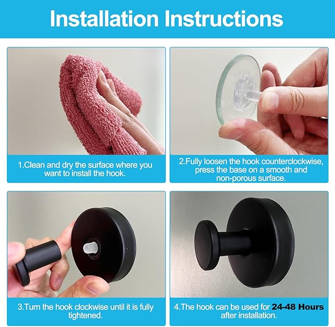 5 Pack Suction Cup Hooks for Shower, Suction Cup Towel Hooks for Bathrooms, Adhesive Wall Hook, SUS304 Waterproof Stainless Steel Hooks for Bathroom, Bedroom, Kitchen, Hotel and Office