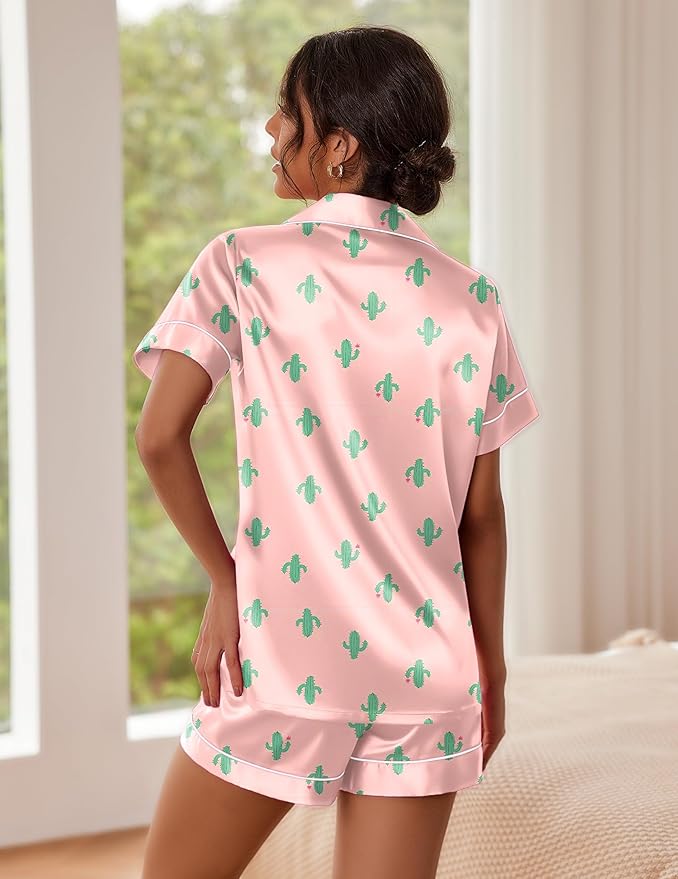 Ekouaer Pajamas for Women Set Silk Satin Pjs Shorts Sleepwear 2 Piece Loungewear S-XXL