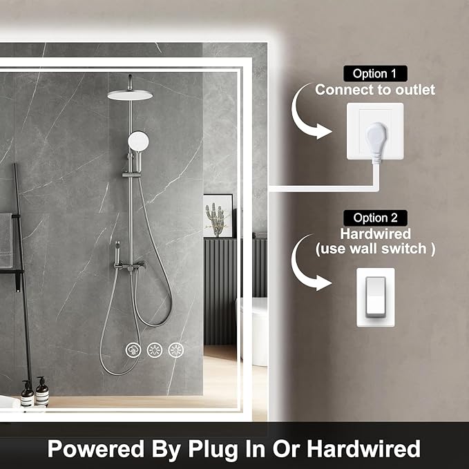 55x30 Inch LED Bathroom Mirror with Frontlit & Backlit（Independent Control）, Lighted Mirror for Bathroom Wall with 3-Color Dimmable & Anti-Fog, Vanity Mirror with Lights