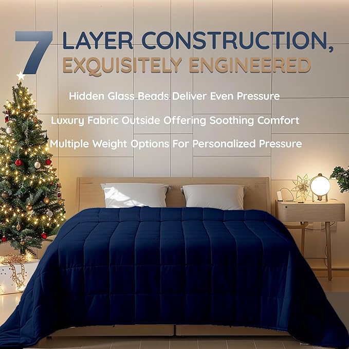 HomeSmart Weighted Blanket King Size 30 lbs, Heavy Weighted Blanket, Soft Breathable Fabric, Also Fits California King Beds, Navy, Blue
