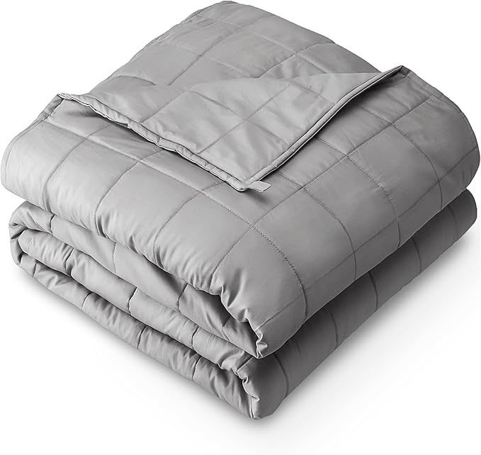 Bare Home Weighted Blanket All-Natural 100% Cotton with Nontoxic Glass Beads 40"x 60" 7 lbs, Light Grey