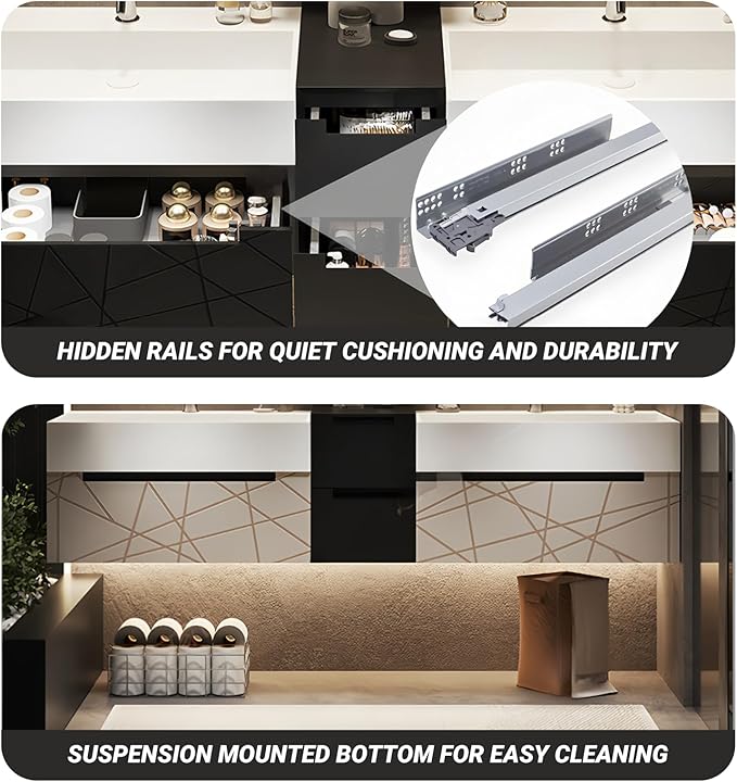 Double Bathroom Vanity with Sink, Floating Modern Bathroom Vanity Set Includes LED Smart Defogging Mirror and Open Storage Wall Cabinet, Solid Wood Bathroom Cabinet with Large Drawer (Apricot, 100")