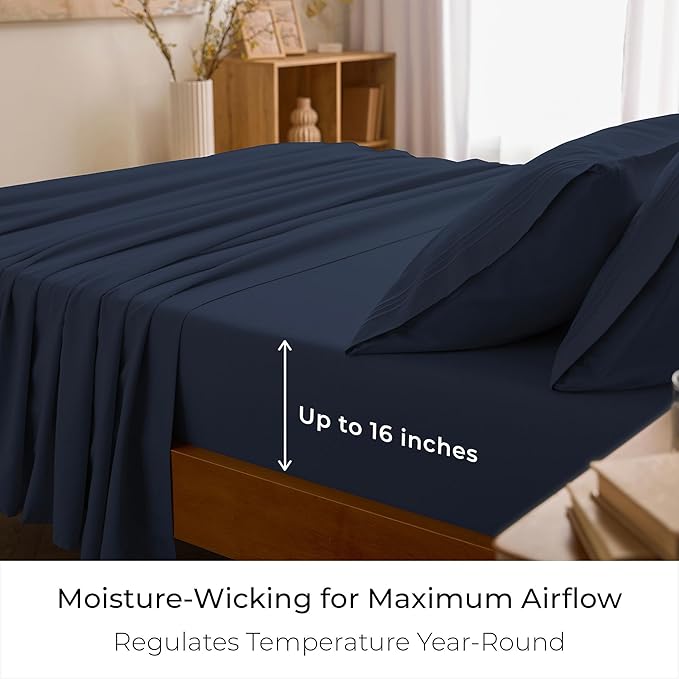 Mellanni Full Sheets Set - 4 PC Iconic Collection Bedding - Hotel Luxury, Extra Soft, Cooling Bed Sheets - Wrinkle, Fade, Stain Resistant (Full, Navy Blue)