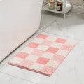 CozeCube Bath mats for Bathroom Non Slip, Fluffy Absorbent Microfiber Bath mat Washable, Aesthetic Bathroom Rugs, Small Blossom Pink Checkered Bath mat, Blossom Pink, 24" x 16"