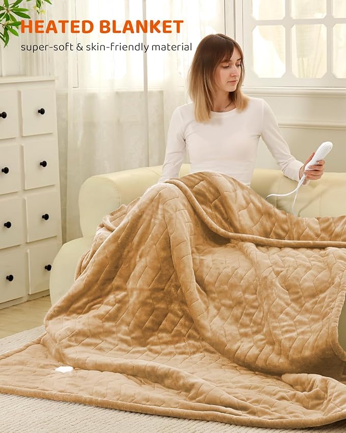 Electric Heated Blanket Full Size, Super Soft Cozy Upgraded Flannel Heating Blanket with 9 Heating Levels & 1-9 Hours Auto Off, Fast Heating & Overheat Protection, 72" x 84", Brown