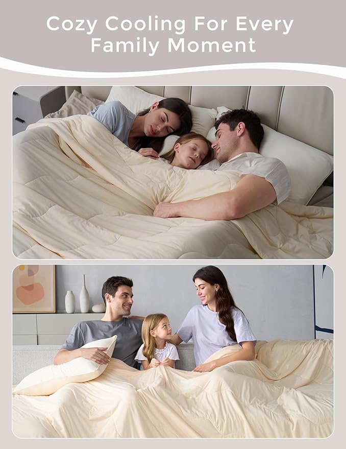 Momcozy Life CoolMurm Cooling Comforter for Hot Sleepers, King/Cali King 106"x90" Soft Breathable Pregnancy Cooling Blanket, 3-Second Cooling, 8 Hours+ Stay Cool All Night, Beige Yellow