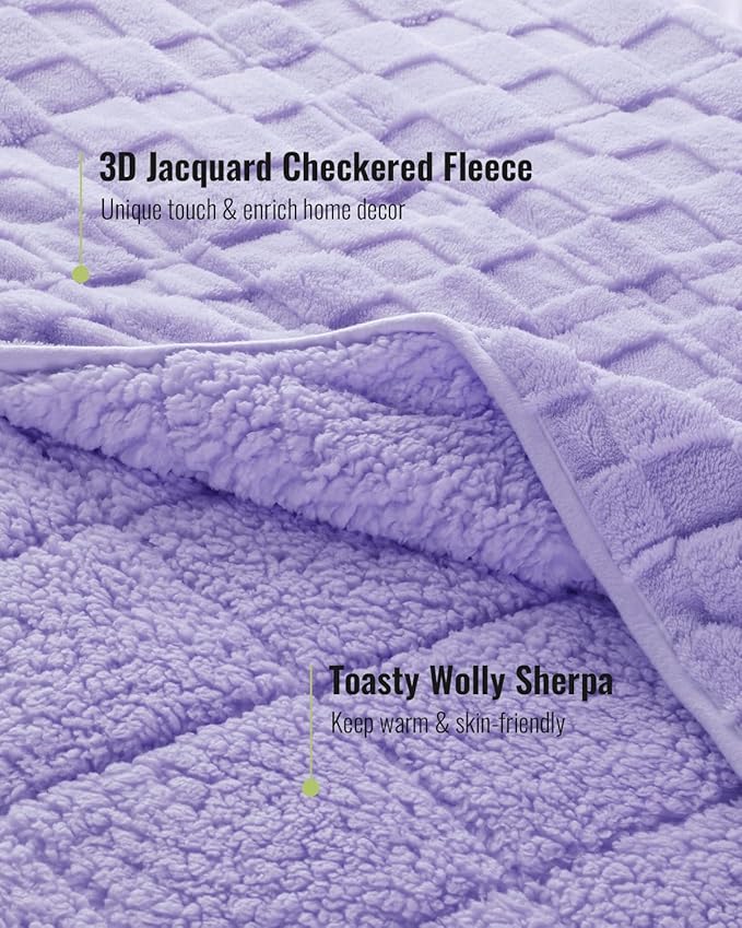 Uttermara Sherpa Fleece Weighted Blanket Queen Size 15lbs, 3D Jacquard Warm Sherpa Heavy Blanket for Adults, Soft Fuzzy Weighted Blankets for Couch Bed Sofa 60x80 Inches, Lavender Fog