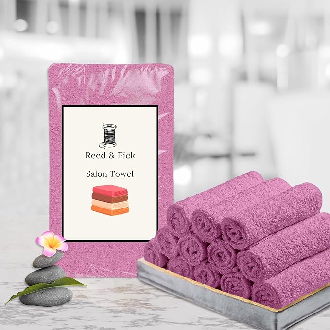Reed&Pick Hand Towels (Pack of 24) Pink Economy Towels Salon Towels - 100% Cotton Spa Towel– 16 x 27 Inches Highly Absorbable, Facial, Gym, Hair Face Towels Bulk