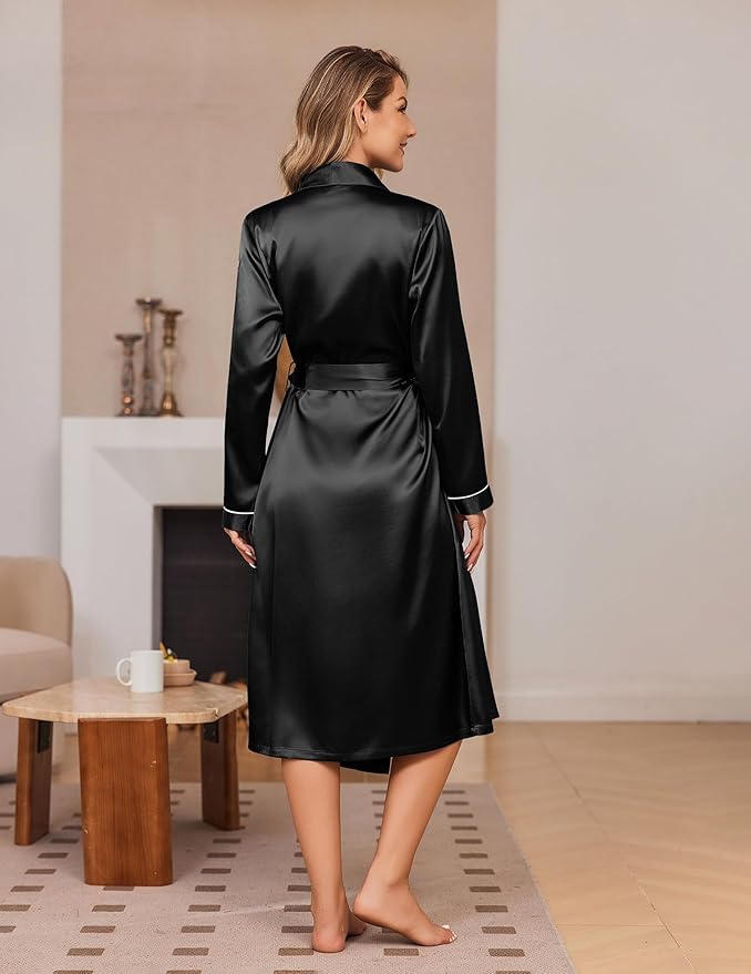 Ekouaer Silk Robes for Women Shawl Collar Satin Bathrobe Long Bride Wedding Party Robe Lightweight Sexy Sleepwear S-XXL