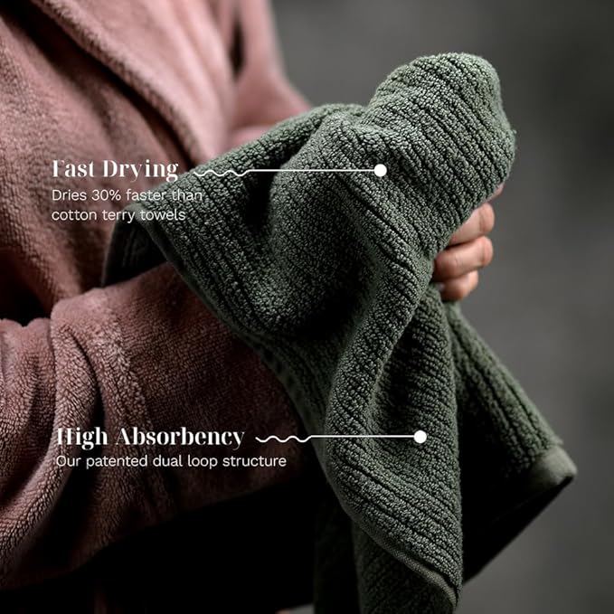 LUXOME Luxury Performance 4-Piece Hand Towel Set | Patented Quick-Dry Tech | Ultra Soft | 16" W x 30" L | Moss (Green)