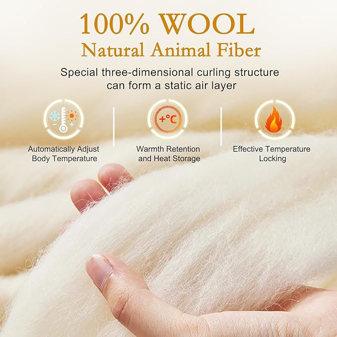 YOUR MOON Luxurious All Season Wool Comforter Queen Size, 100% Natural Australian Duvet Insert, Noiseless Cotton Cover, Medium Weight (Dark Gray)