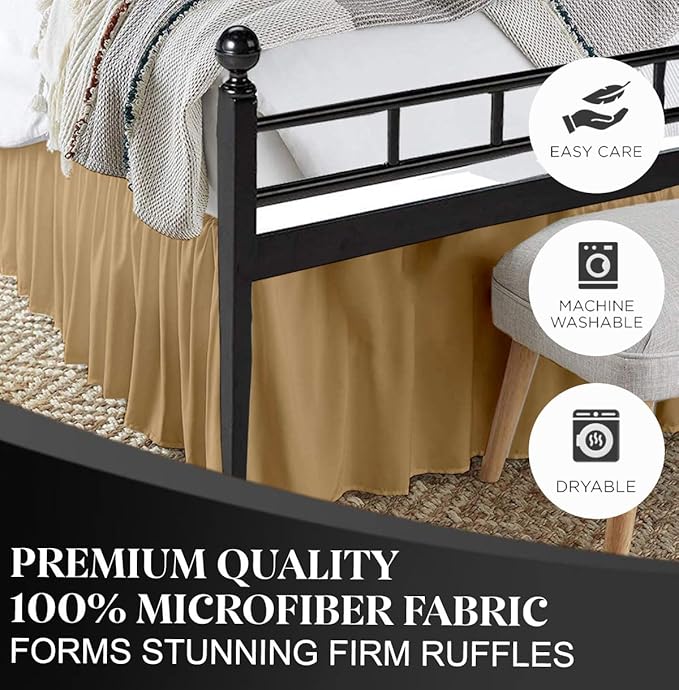 Ruffled Bed Skirt with Split Corners, Taupe, Twin 14 Inch Drop Bedskirt, Hotel Quality Brushed Microfiber Wrinkle Free Dust Ruffle Bed Skirt Twin Size