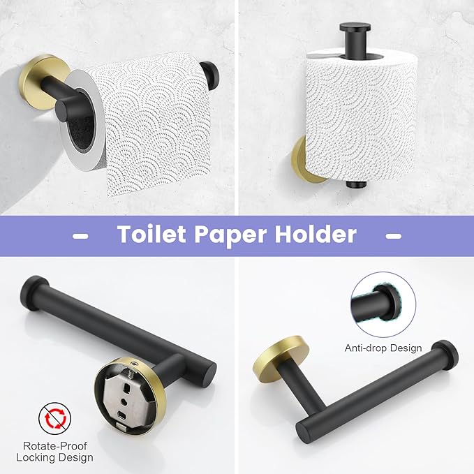 YACVCL 5 Pieces Bathroom Towel Holder, 27.5 Inch Black and Gold Bathroom Set SUS304 Stainless Steel, Towel Bar for Bathroom Wall Mounted, Bathroom Hardware Set, Towel Rods for Bathroom