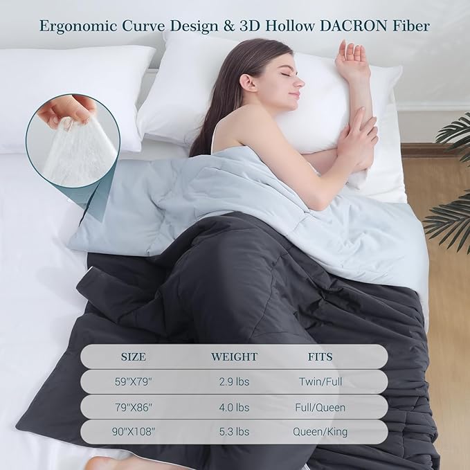 Elegear Cooling Comforter Twin Absorbs Body Heat to Keep Cool, Cooling Blanket for Hot Sleepers Japanese Arc-Chill 3.0 Cool Tech Fabric Summer Comforter Hypo-Allergenic Cooling Quilt - Black/Gray