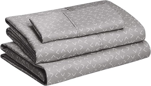 Amazon Basics Lightweight Super Soft Easy Care Wrinkle Free Microfiber 3 Piece Bed Sheet Set with 14-Inch Deep Pockets, Twin, Gray Arrows, Printed, Kids, Men & Women Bedding