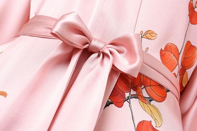 Women's Silk Kimono Robe Long Bathrobe Nightgown 100% Mulberry Silk for Women - Classic Floral Pattern