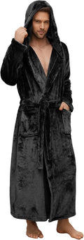 U2SKIIN Mens Robe with Hooded, Full Length Thickened Plush Robe Big and Tall Bathrobe