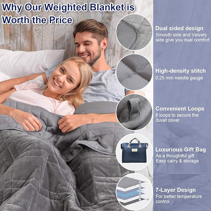 OMYSTYLE 15lb Weighted Blanket Queen Size(80''x87'', Double-Sided), Warm Short Plush and Cool Tencel Fabric Reversible Weighted Blanket for Adult - Carry Bag Included