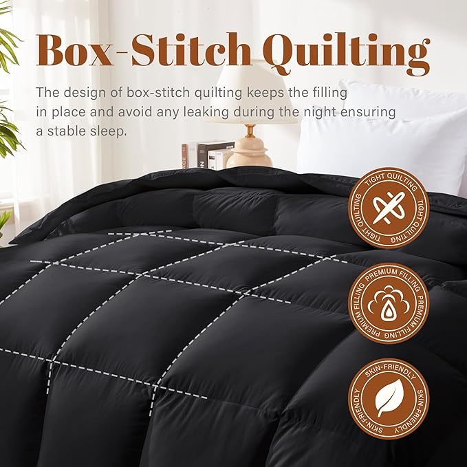 Cosybay King Size Feather Down Fiber Comforter - All Season Black 100% Cotton Duvet Insert - Luxury Medium Warmth Hotel Bedding Comforter, Fluffy and Cozy -King 106 x 90 Inch