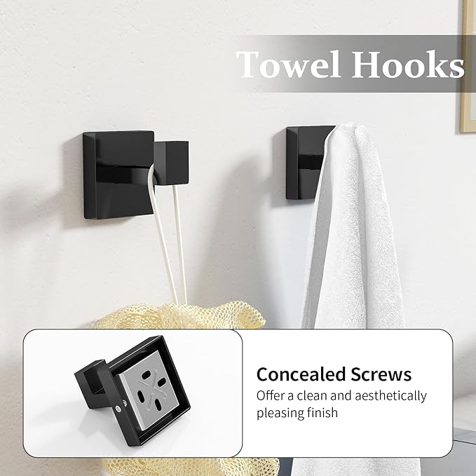 10-Piece Matte Black Bathroom Hardware Accessories Set, 24 inch Towel Bar, Stainless Steel Towel Racks for Bathroom, Bath Towel Bar Set Wall Mounted