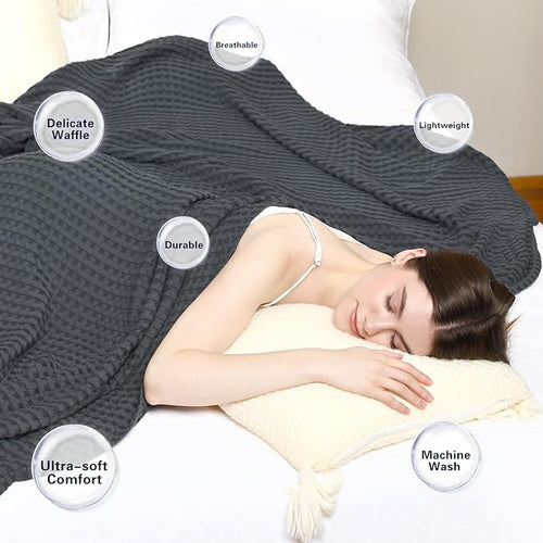 Aganear Waffle Blanket - Lightweight Breathable Summer Blanket of 50% Cotton and 50% Rayon Derived from Bamboo for Hot Sleepers Luxury Throws for Bed, Couch and Sofa,Dark Grey,104x90 Inches