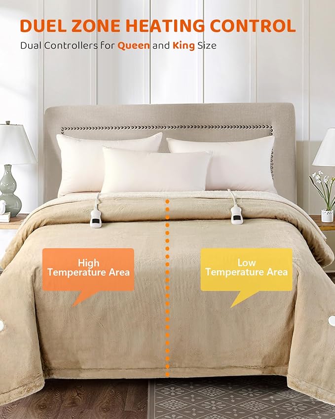 Electric Heated Blanket King Size, Faux Fur Heat Blanket, Super Soft Cozy Heating Blanket with 9 Heating Levels & 1-9 Hours Auto Off, Fast Heat & Overheat Protection, 100" x 90", Beige