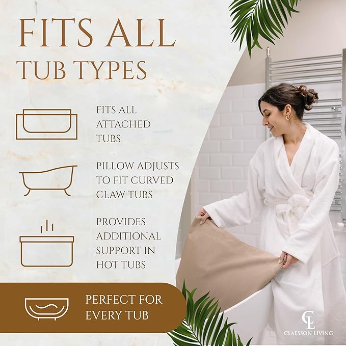 Luxury Bath Pillow for Tub - Thick and Comfortable Bathtub Pillow Support for Head and Neck and Back - Washable Quick-Drying Bath Pillows - Bath Cushion for Home Spa - Fits Any Bathtub - Sand