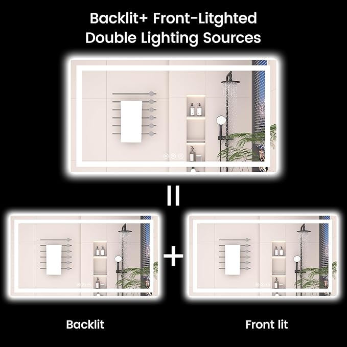 24X24 LED Bathroom Mirror with Lights, Anti-Fog, Backlit + Front Lit (CRI>90), Lighted Bathroom Vanity Mirror for Wall, Memory Function, Dimmable, Tempered Glass, Shatter-Proof, ETL Listed