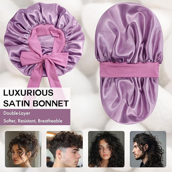 Silk Bonnet for Sleeping Women, Adjustable Soft Satin Lined Bonnet with Tie Band, Double Layer Sleep Night Cap