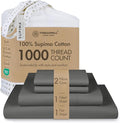 Threadmill Certified 100% American Supima Cotton Sheets, 1000 Thread Count King Size Sheets, 4 Pc Luxury Bed Sheets Set, Hotel Quality Sateen Weave, Dark Grey Sheet with Elasticized Deep Pocket