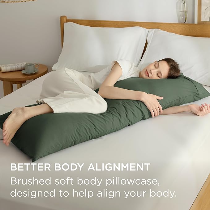 Bedsure Body Pillow Case Cover - Olive Green Brushed Microfiber Long Pillow Cases, Ultra Soft and Cozy Body Pillowcase with Envelope Closure, Wrinkle, Fade and Stain Resistant, 1 Pack, 20x54 Inches