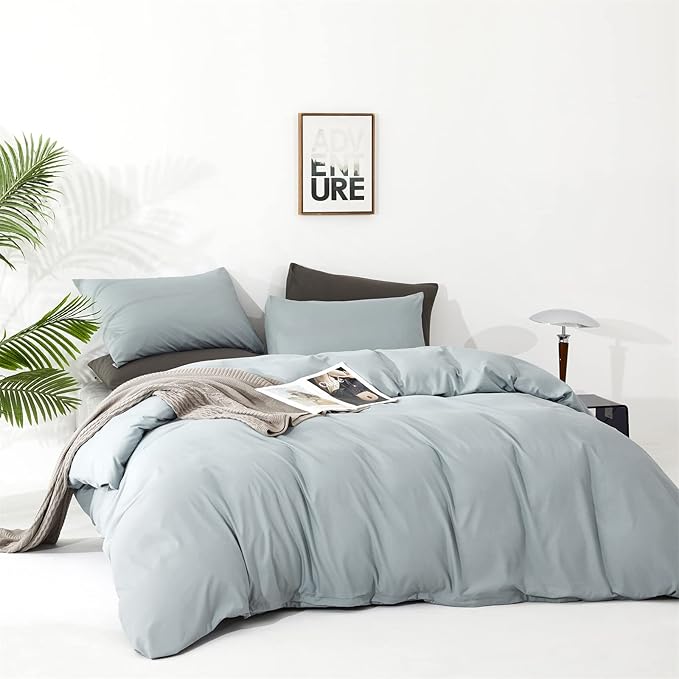 Cottonight Blue Comforter Set - Queen Size Light Blue Bedding - Dusty Blue Blanket & Quilts - Modern, Soft, Breathable - Baby Blue Comforter Set for Women & Men