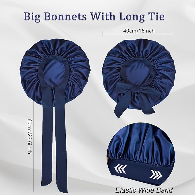 Silk Bonnet for Sleeping Women Satin Bonnet Double Layer Night Sleep Cap with Elastic Tie Band for Curly Natural Hair