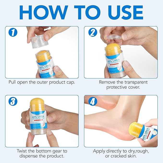 Urea Foot Care Stick, 2pcs 60% Urea with 2% Salicylic Acid Foot Cream Moisturizer for Dry Cracked Feet, Knees, Elbows, Hands, Moisturizes and Hydrates the Dry Skin, Callus Remover & Skin Softener