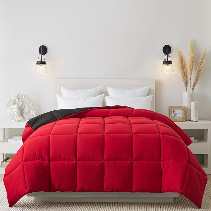 Cosybay Down Alternative Comforter (Red/Black, King) - All Season Soft Quilted King Size Bed Comforter - Duvet Insert with Corner Tabs -Winter Summer Warm Fluffy, 102x90 inches