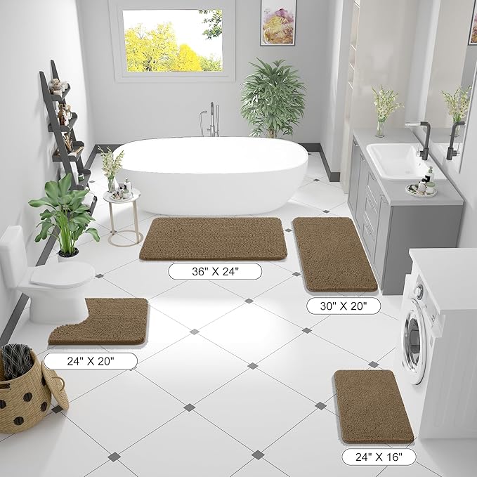 OLANLY Bathroom Rugs 70x46, Extra Soft Absorbent Chenille Bath Rugs, Rubber Backing Quick Dry, Machine Washable Bath Mats for Bathroom Floor, Tub and Shower, Home Decor Accessories, Tan