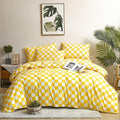 KAREVER Yellow White Grid Comforter Set Twin Yellow Plaid Bedding Set Girls Yellow and White Checkered Kids Breathable Blanket Set
