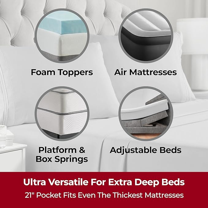 Mellanni Extra Deep California King Sheets - 4 PC Iconic Collection Bedding - Hotel Luxury, Ultra Soft, Cooling Bed Sheets - Wrinkle, Fade, Stain Resistant (Cal King, Light Gray)