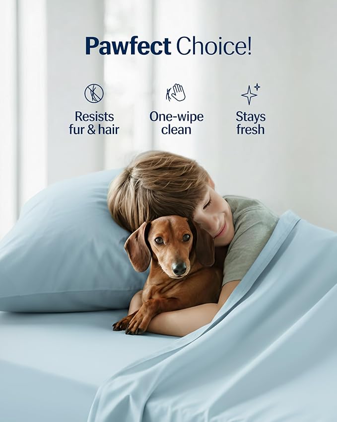 REST® Evercool®+ Cooling Sheet Set, Cali King Size, Light Blue, Breathable Bed Sheets for Hot Sleeper and Night Sweats, with Pillowcases, with Ionic+ Self-Cleaning Silver Yarn for Sensitive Skin, 4PCS