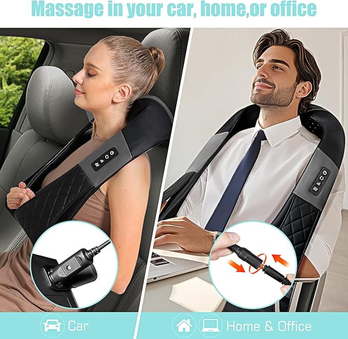 Shiatsu Neck and Back Massager with Heat, Electric Deep Tissue 4D Kneading Massage Pillow for Shoulder, Leg, Body Muscle Pain Relief - Best Gifts for Women Men Mom Dad (Black Grey)
