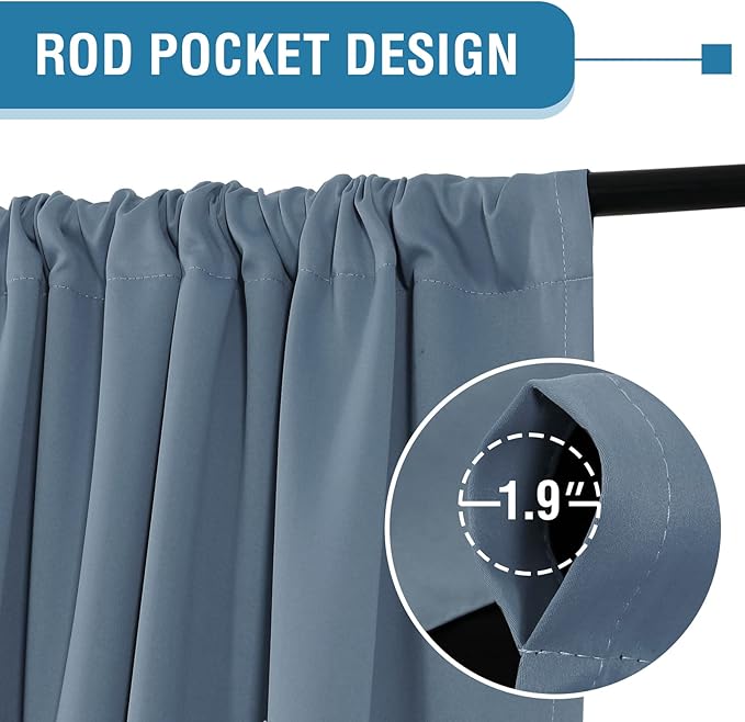 H.VERSAILTEX 100% Blackout Curtains for Bedroom Thermal Insulated Curtains & Drapes Blackout Curtains 84 Inches Long Rod Pocket Curtains for Living Room with Black Liner 2 Panels Set, Stone Blue