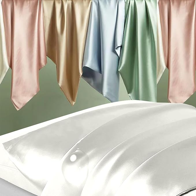 Silk Pillow Cases 2 Pack, Mulberry Silk Pillowcases Standard Set of 2, Health, Smooth, Anti Acne, Beauty Sleep, Both Sides Natural Silk Satin Pillow Cases for Women 2 Pack with Zipper for Gift, Ivory