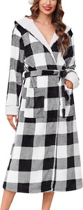 Ekouaer Womens Plush Robes Long Soft Jacquard Fluffy Bathrobe Hooded Robe Sleepwear with Pockets