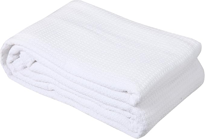 DOLLCENT 100% Cotton Twin Size Blanket for Bed, Premium Soft Combed Lightweight Blankets, Washed Breathable Cozy Bed Throw Blanket, White Twin Cotton Blankets for All Season: White (66"x90")