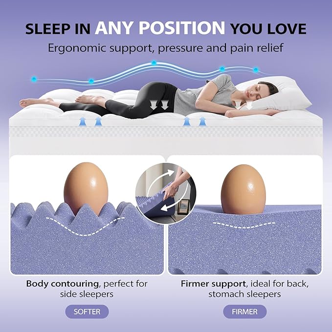 downluxe 4 Inch Twin XL Memory Foam Mattress Topper Pro Dual Layer 2 Inch Cooling Gel Egg Crate Memory Foam Plus 2 Inch Pillow Top Medium Firm with Deep Pocket