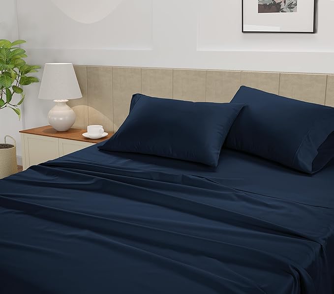 LANE LINEN Full Size Bed Sheet Set – 450 Thread Count 100% Cotton Cooling Sheets, Soft Sateen Weave, 15” Deep Pocket Fully Elasticized Fitted Sheet, Fade-Resistant Hotel Bedding, Estate Blue