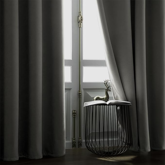Joydeco Vanilla Grey Velvet Curtains 90 Inches 2 Panels, Luxury Thermal Insulated Soft Curtains for Bedroom & Living Room, Room Darkening Velvet Drapes, Rod Pocket (52W x 90L)