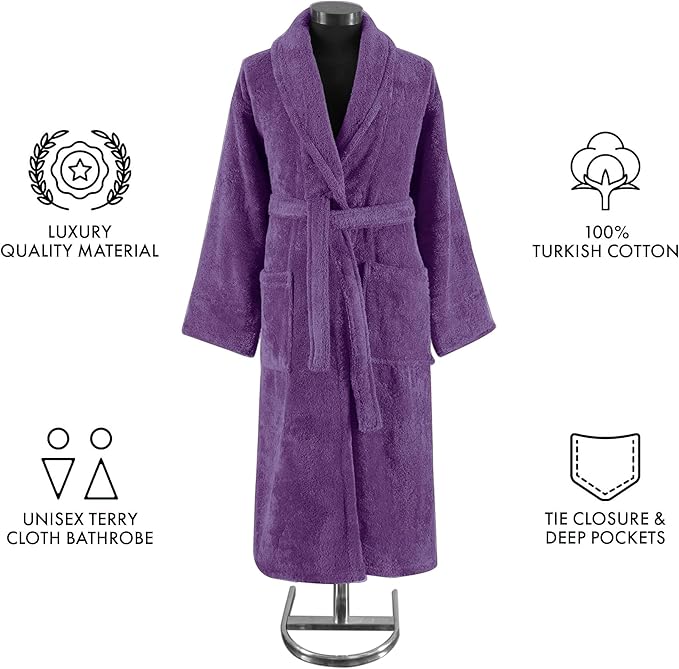 Classic Turkish Towels CTT Premium 100% Turkish Cotton Terry Cloth Bath Robe for Women & Men, Soft & Plush Long Unisex Robe