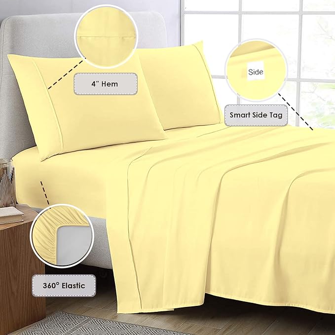 Pizuna Pure 100% Cotton Split King Sheet Set Mellow Yellow, 800 Thread Count 100% Long Staple Cotton Split King Sheets for Adjustable Bed, 15" Deep Pocket Sheets (Combed Cotton Bed Sheets)